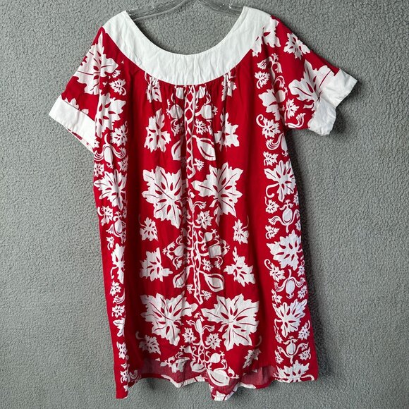 Surf and Shore Hawaii Red White Floral Hawaiian Dress Pockets Sz L-XL Beach Vaca - Picture 5 of 7